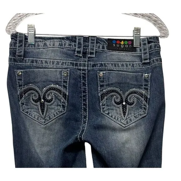 Sugar Factory Size 28 US 6 Embroidered Medium Blue Bootcut Jeans (retail $299)