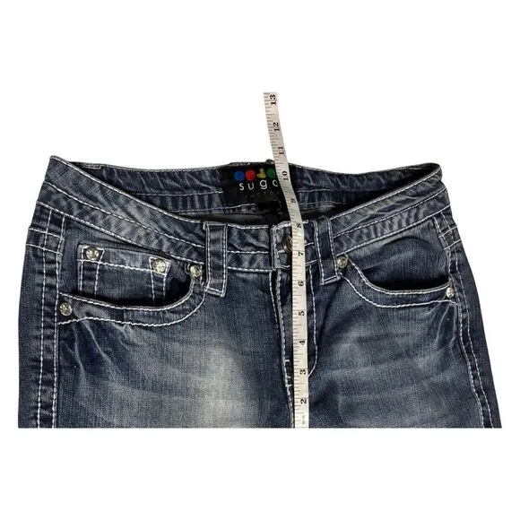 Sugar Factory Size 28 US 6 Embroidered Medium Blue Bootcut Jeans (retail $299)