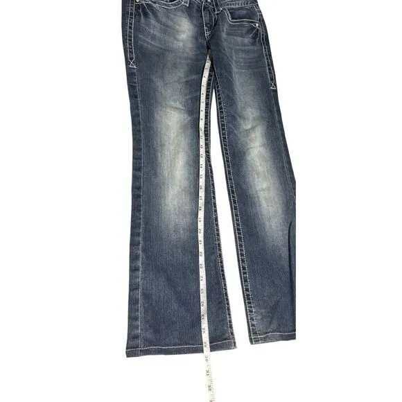 Sugar Factory Size 28 US 6 Embroidered Medium Blue Bootcut Jeans (retail $299)
