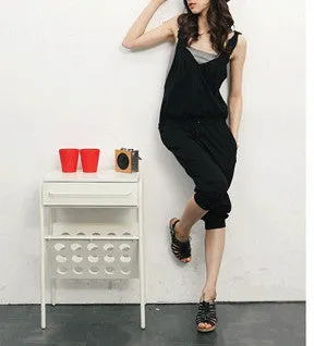 Summer style deep v neck cross backless women jumpsuit plus size ladies sleeveless black overalls and jumpsuits