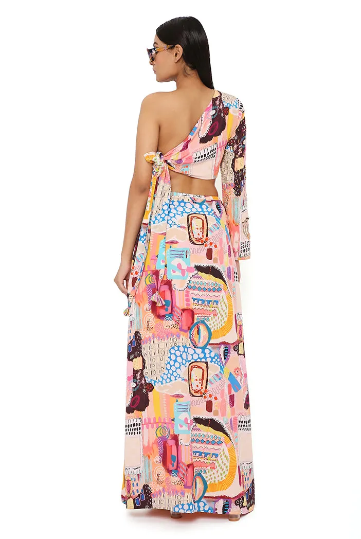 TAMARA TRANCE CREPE PRINT EMBROIDERED SIDE TIE-UP CHOLI WITH A SKIRT