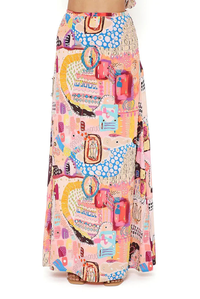 TAMARA TRANCE CREPE PRINT EMBROIDERED SIDE TIE-UP CHOLI WITH A SKIRT