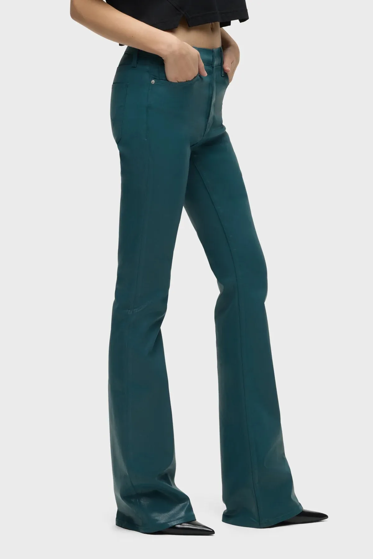 Teal Coated Barbara Bootcut Jeans