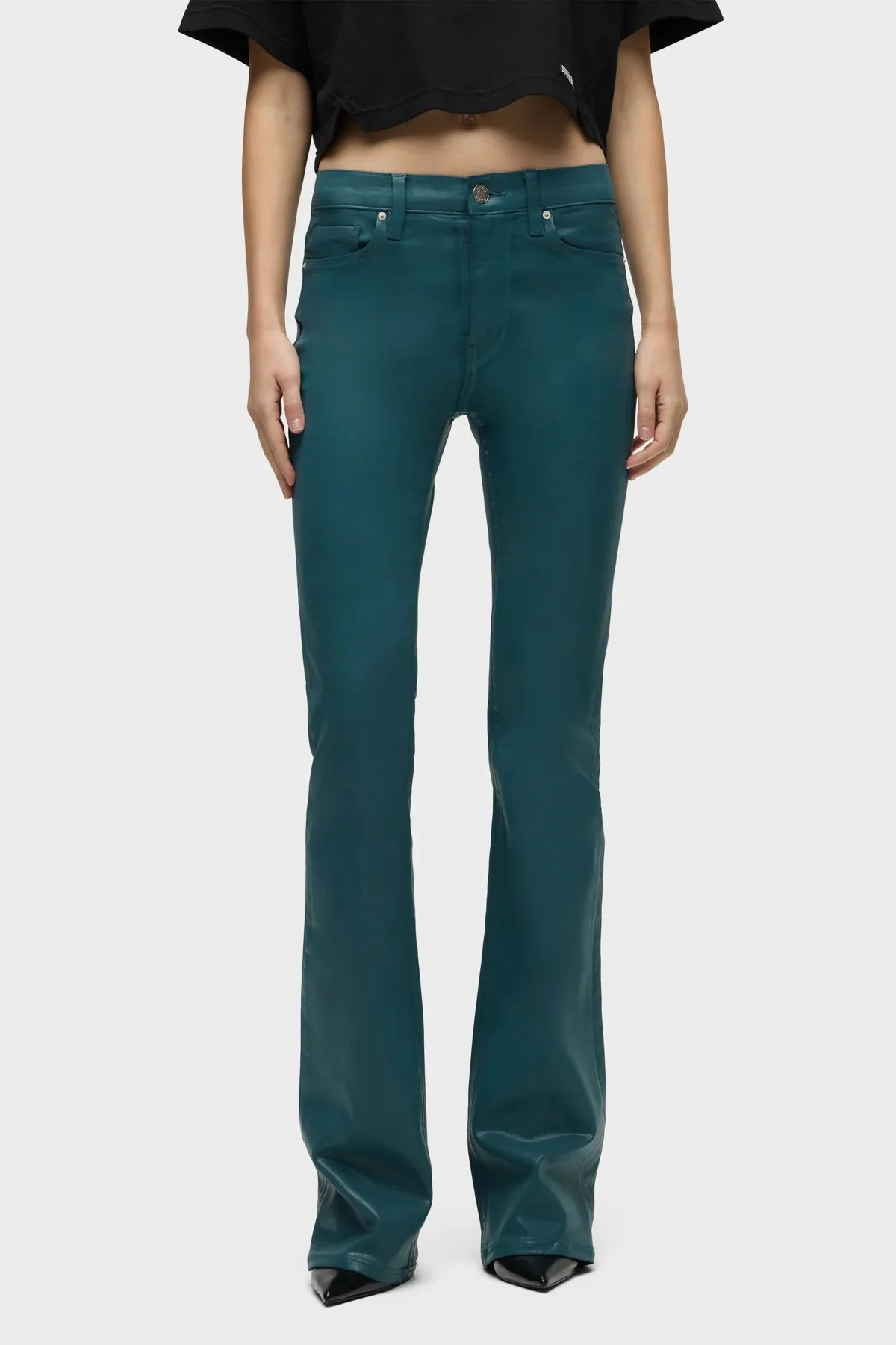 Teal Coated Barbara Bootcut Jeans