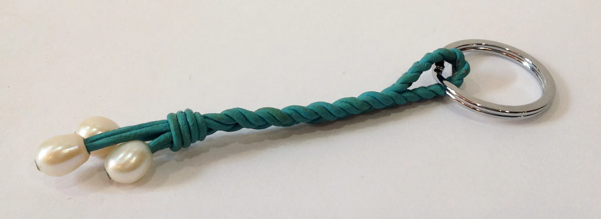 Teal Leather and Freshwater Pearl Keychain