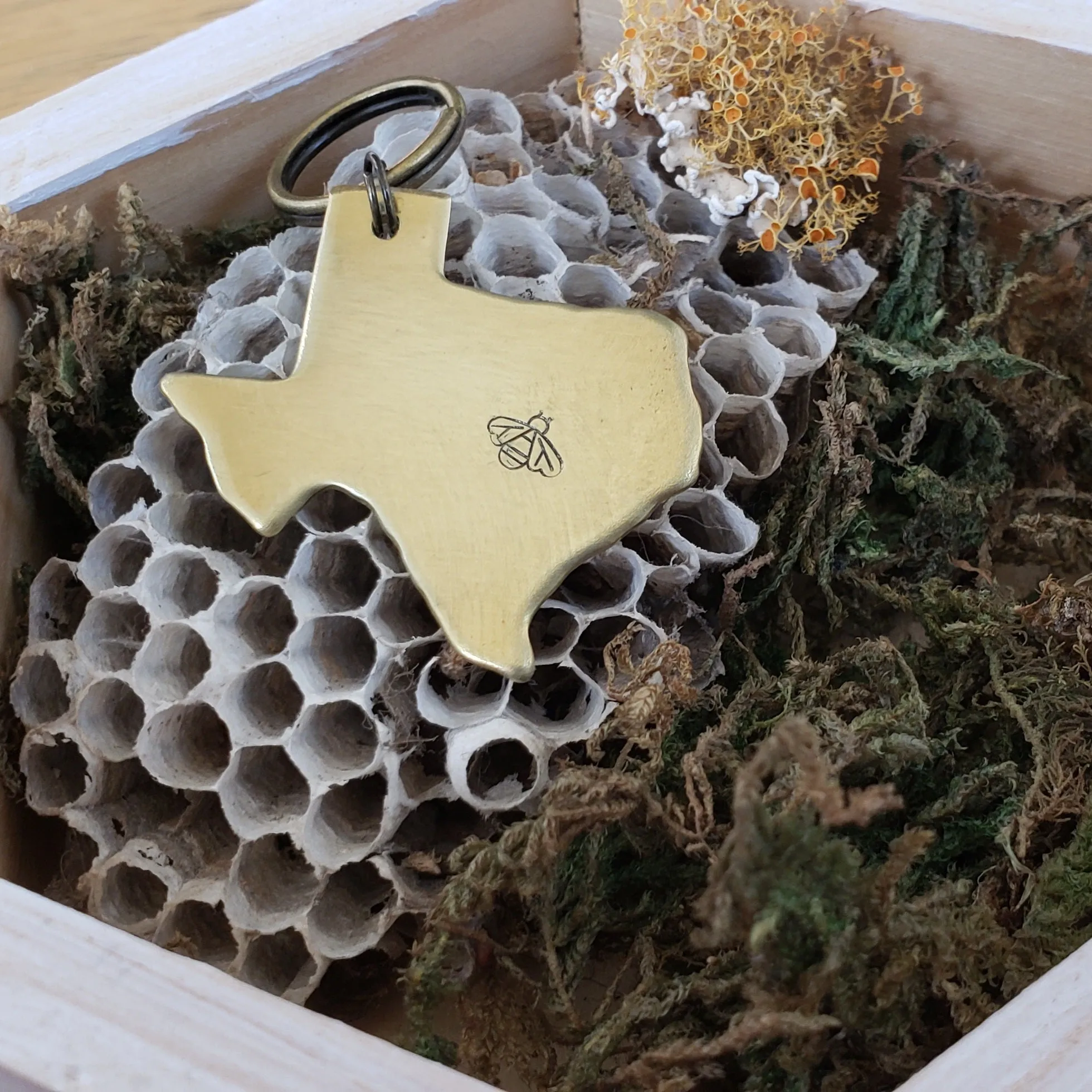 Texas bee keychain