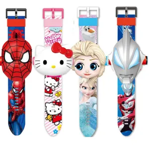 The 3 D  Projection  Children  Watch  Cartoon  Ultraman Spiderman Ironman Princess  Digital Watches  Kids Watches Toy