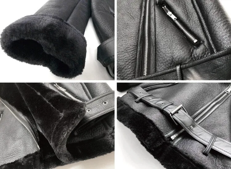 Thick Long Sleeve Chic Faux Leather Jackets for Women with Fur Cuffs & Collar