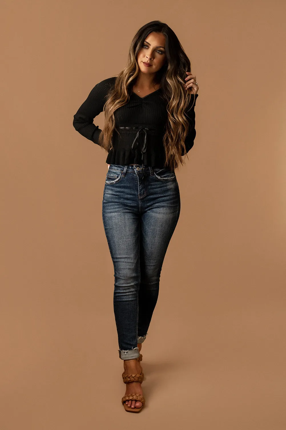 Those Nights Ribbed Long Sleeve Top (Black)