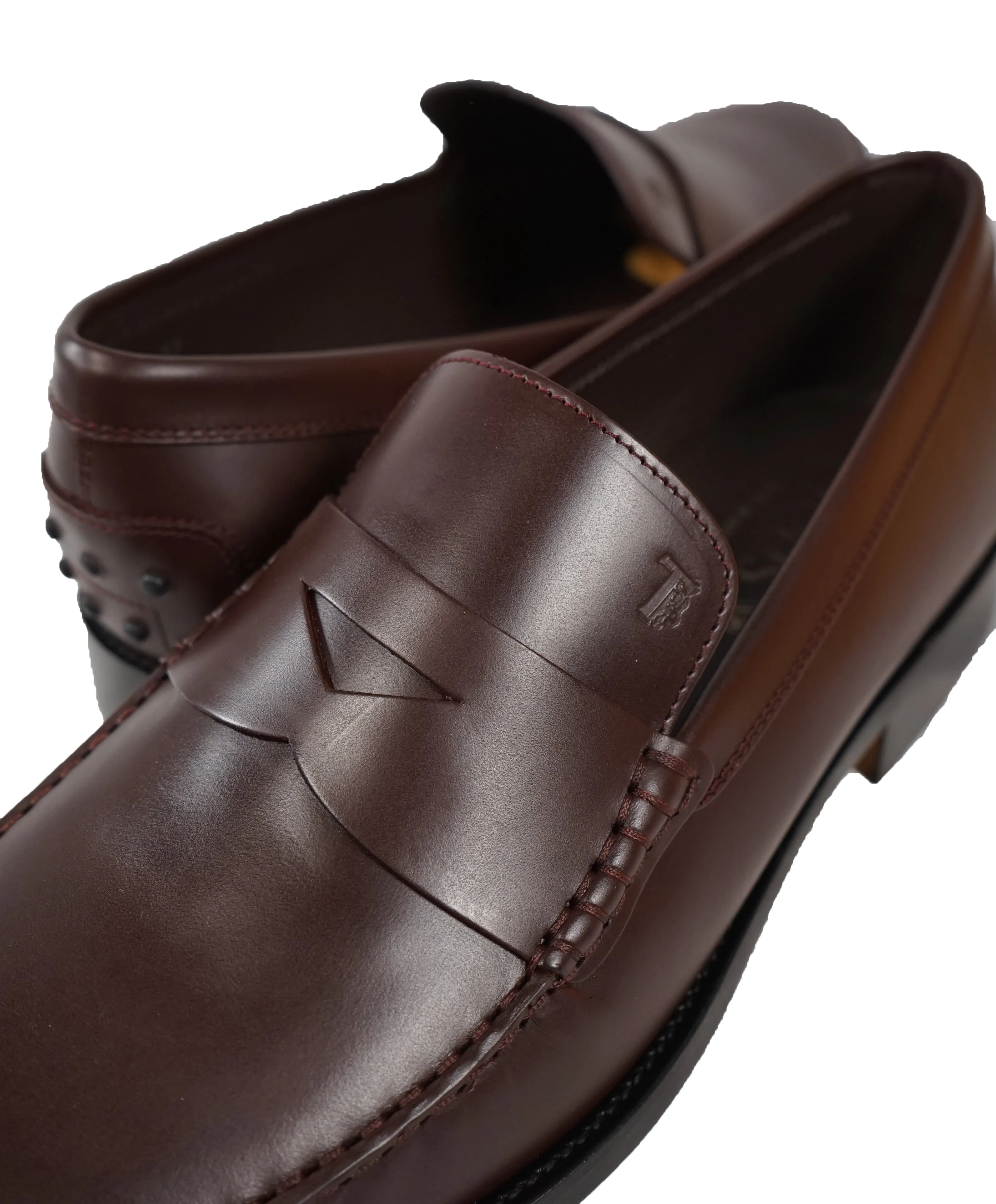 TOD’S - Burgundy Oxblood Leather Penny Loafers “Boston Devon” Leather Sole - 12US