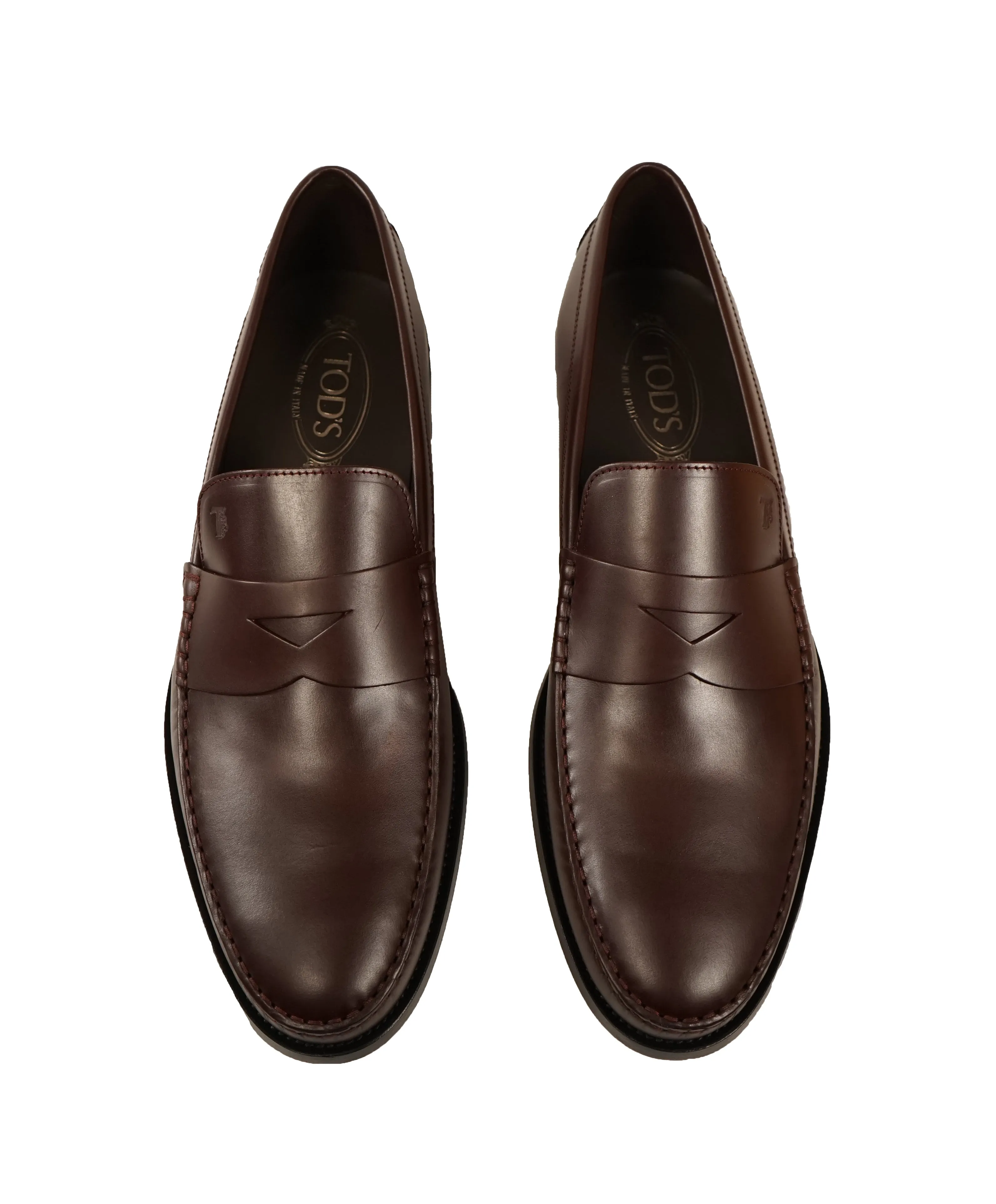 TOD’S - Burgundy Oxblood Leather Penny Loafers “Boston Devon” Leather Sole - 12US