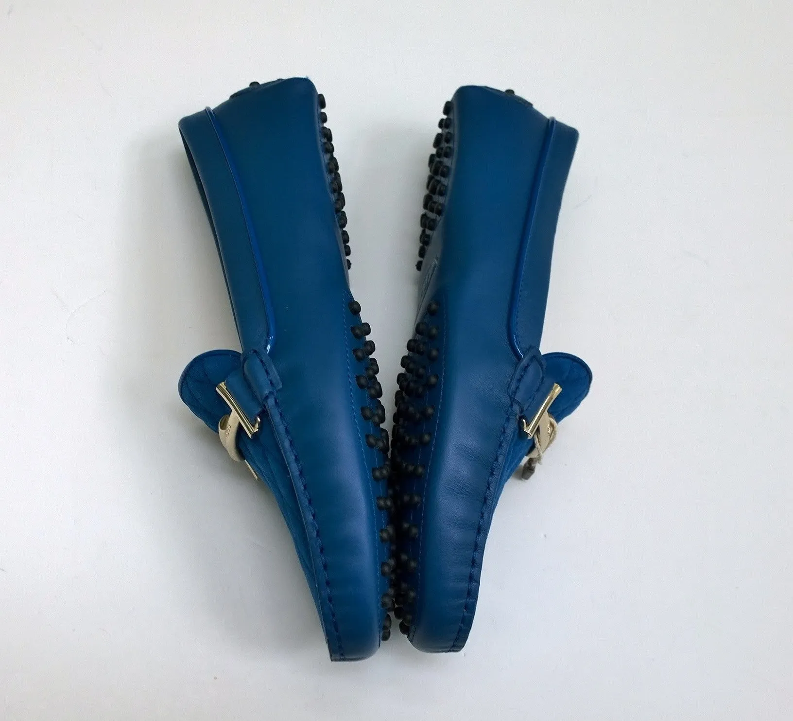 Tod's Double T Loafers in Quilted Blue Suede and Leather Silver Flats Gommino Driving Shoes
