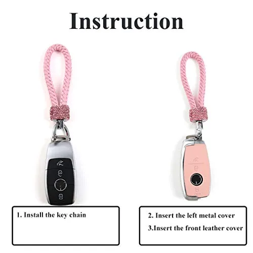 TopDall Bling Crystal Leather Key Fob Case Cover Chain Premium Fashion Protector Sleeve for Mercedes Benz