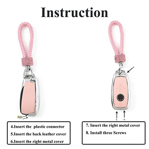 TopDall Bling Crystal Leather Key Fob Case Cover Chain Premium Fashion Protector Sleeve for Mercedes Benz