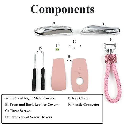 TopDall Bling Crystal Leather Key Fob Case Cover Chain Premium Fashion Protector Sleeve for Mercedes Benz