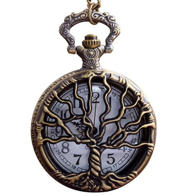 Tree of Life Pocket Watch Chains Necklace Hollow Quartz Pocket Watches Steampunk Watch Clock Men Women Gifts reloj de bolsillo