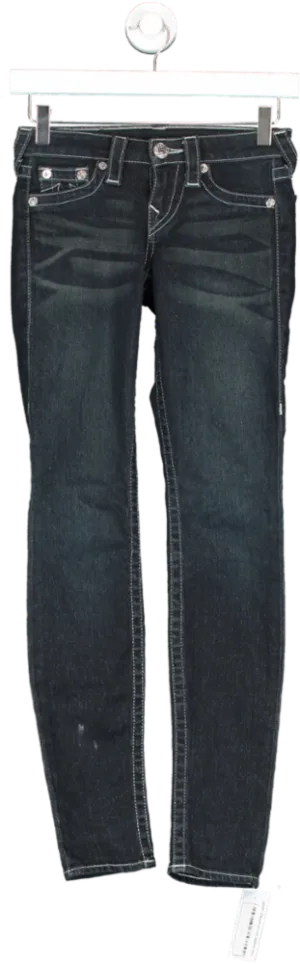 True Religion Blue Skinny Jeans Diamante Detail On Back Pockets UK XXS