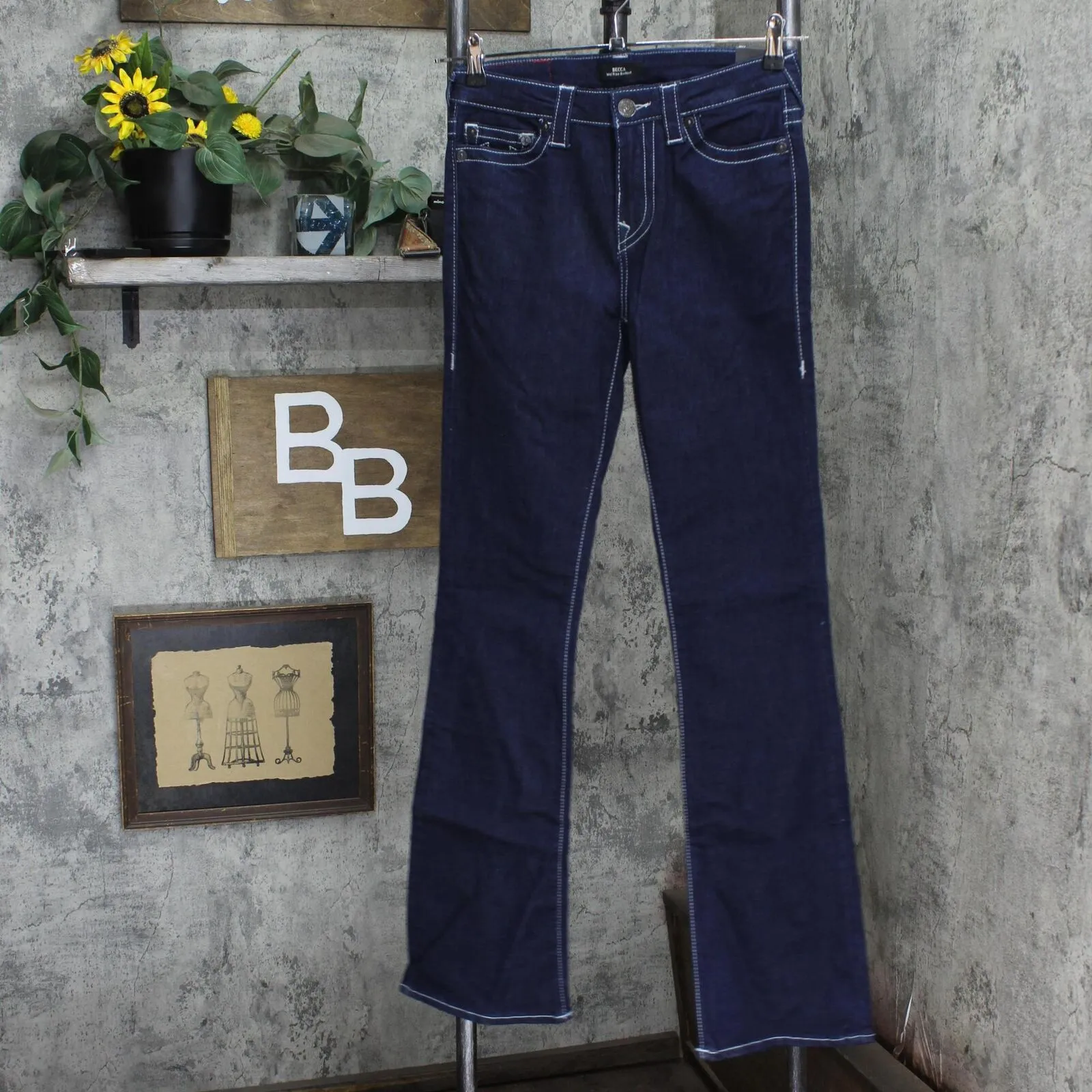 True Religion Womens Becca Mid Rise Crystal Pocket Jeans 2s Body Rinse Blue 27