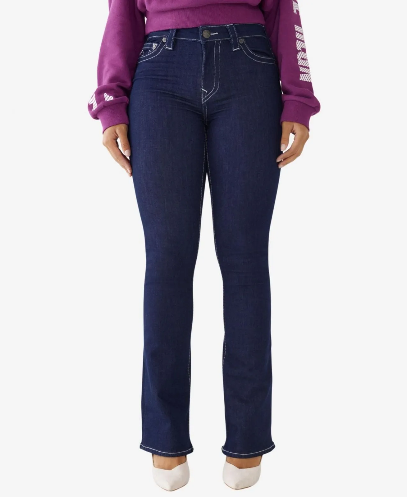 True Religion Womens Becca Mid Rise Crystal Pocket Jeans 2s Body Rinse Blue 27