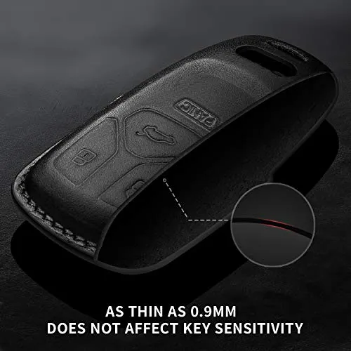 Tukellen for Audi Key Fob Cover Genuine Leather With Keychain,Leather Key Case Protector Compatible Audi A4 Q7 Q5 TT A3 A6 SQ5 R8 S5 smart key-Black