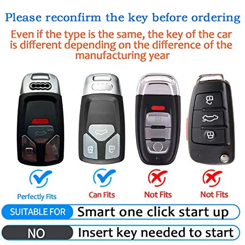 Tukellen for Audi Key Fob Cover Genuine Leather With Keychain,Leather Key Case Protector Compatible Audi A4 Q7 Q5 TT A3 A6 SQ5 R8 S5 smart key-Brown