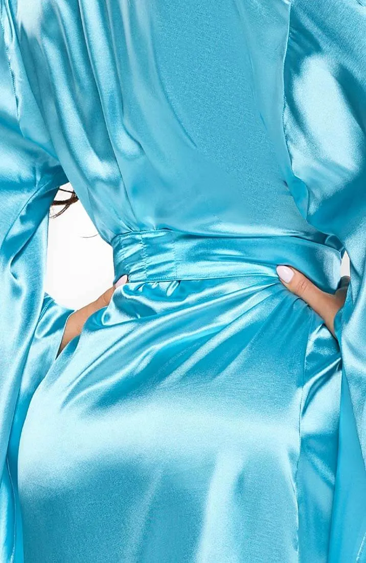 Turquoise satin robe - Sara