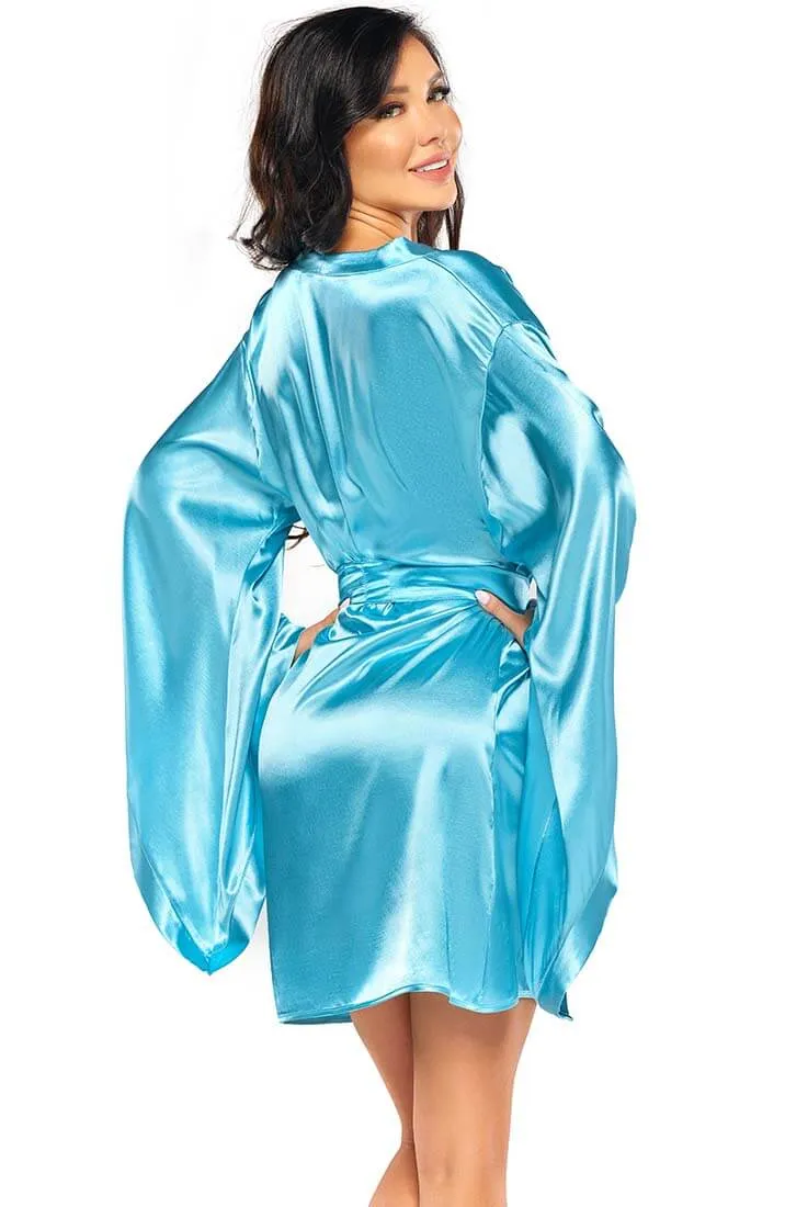 Turquoise satin robe - Sara