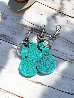 Turquoise Tooled Leather & Cowhide Keychains