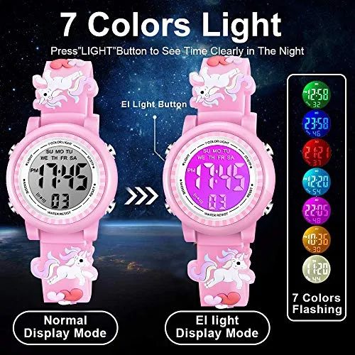 Unicorn 3D Cartoon Waterproof Watch (Girls, Pink)