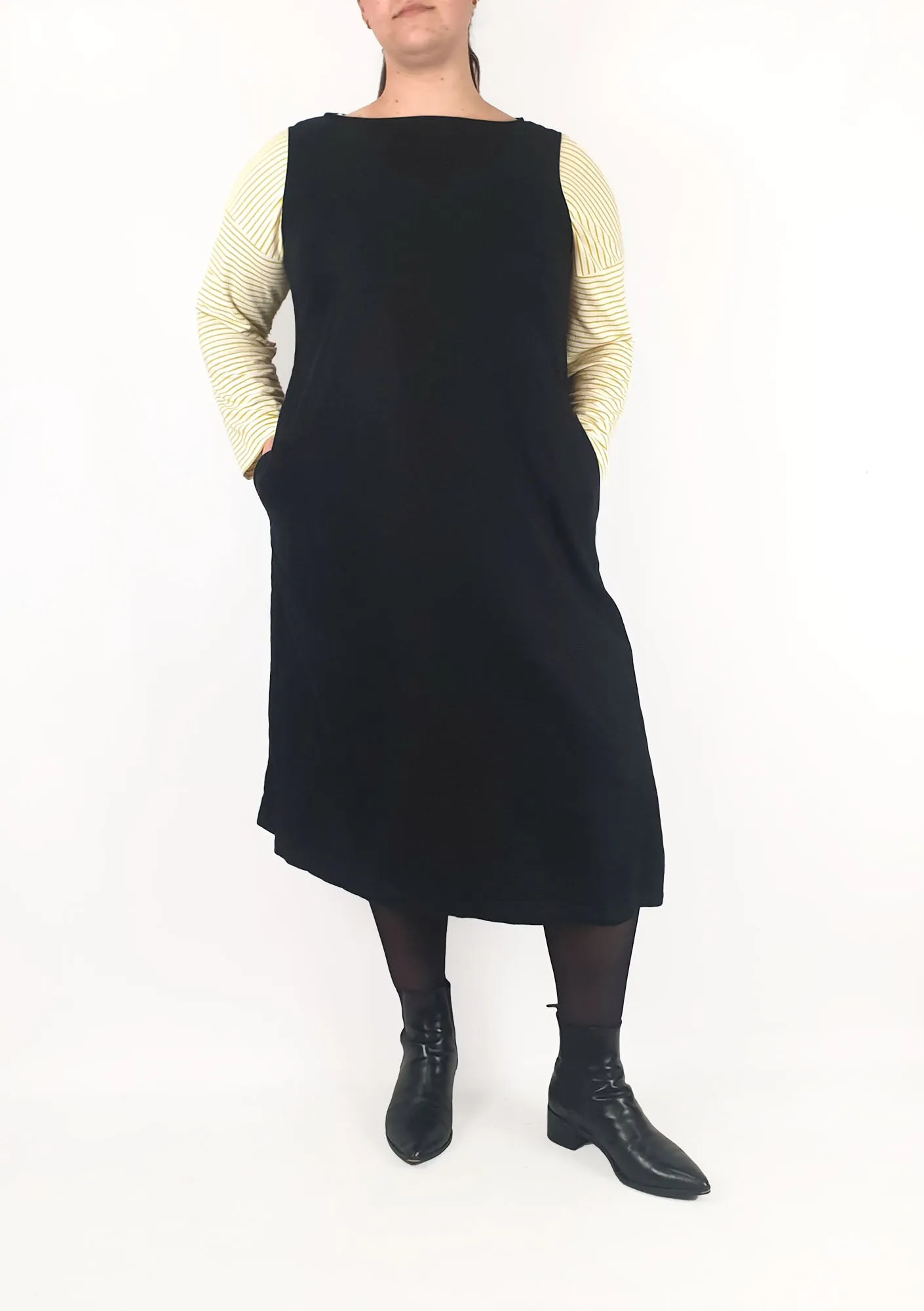 Uniqlo black sleeveless linen mix dress size L