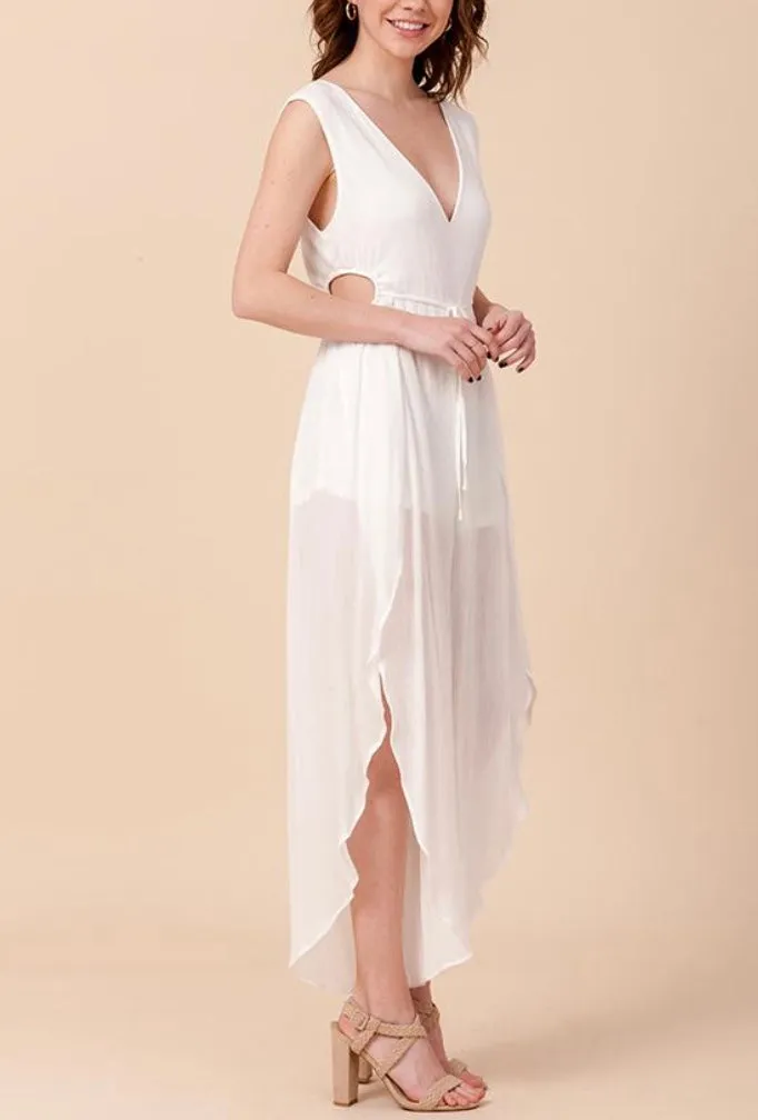V Neck Sleeveless Side Circle Cut Out Tulip Jumpsuit