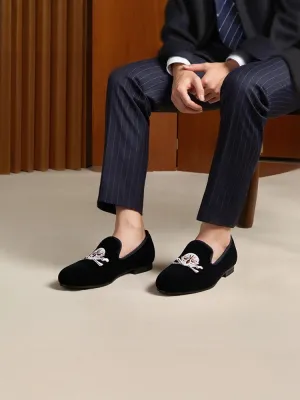 Velvet electric embroidery retro skull men's shoes European and American large size loafers driving shoes lazy shoes trendy low-top shoes