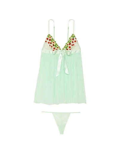 VERY SEXY Strawberry Embroidery Pleated Babydoll