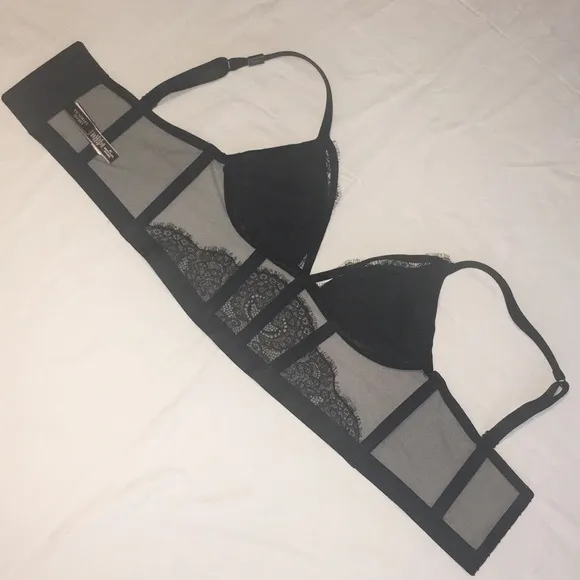 Victoria’s secret Black unlined see through lace mesh lingerie bra bustier top
