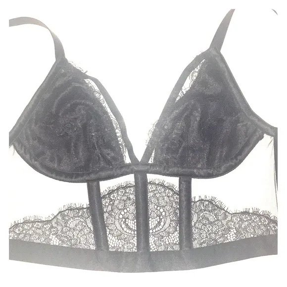 Victoria’s secret Black unlined see through lace mesh lingerie bra bustier top
