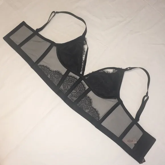 Victoria’s secret Black unlined see through lace mesh lingerie bra bustier top