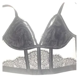 Victoria’s secret Black unlined see through lace mesh lingerie bra bustier top