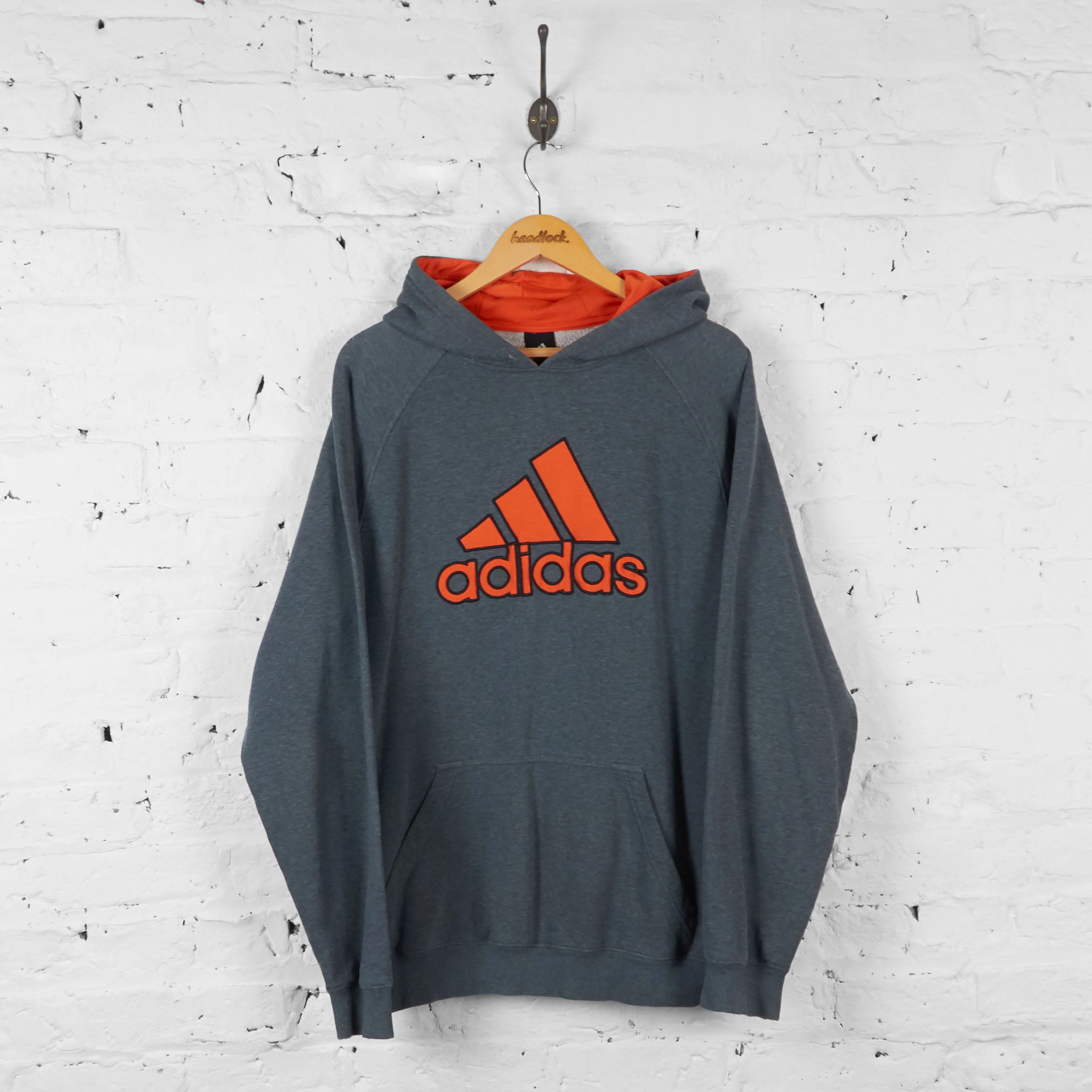 Vintage Adidas Hoodie - Grey/Orange - L