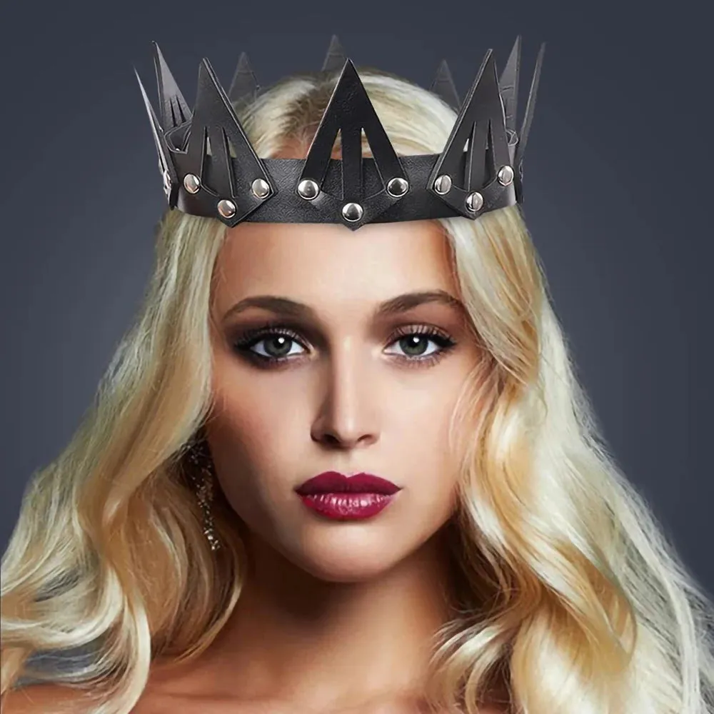 Vintage Black Gothic Leather Crown Headband