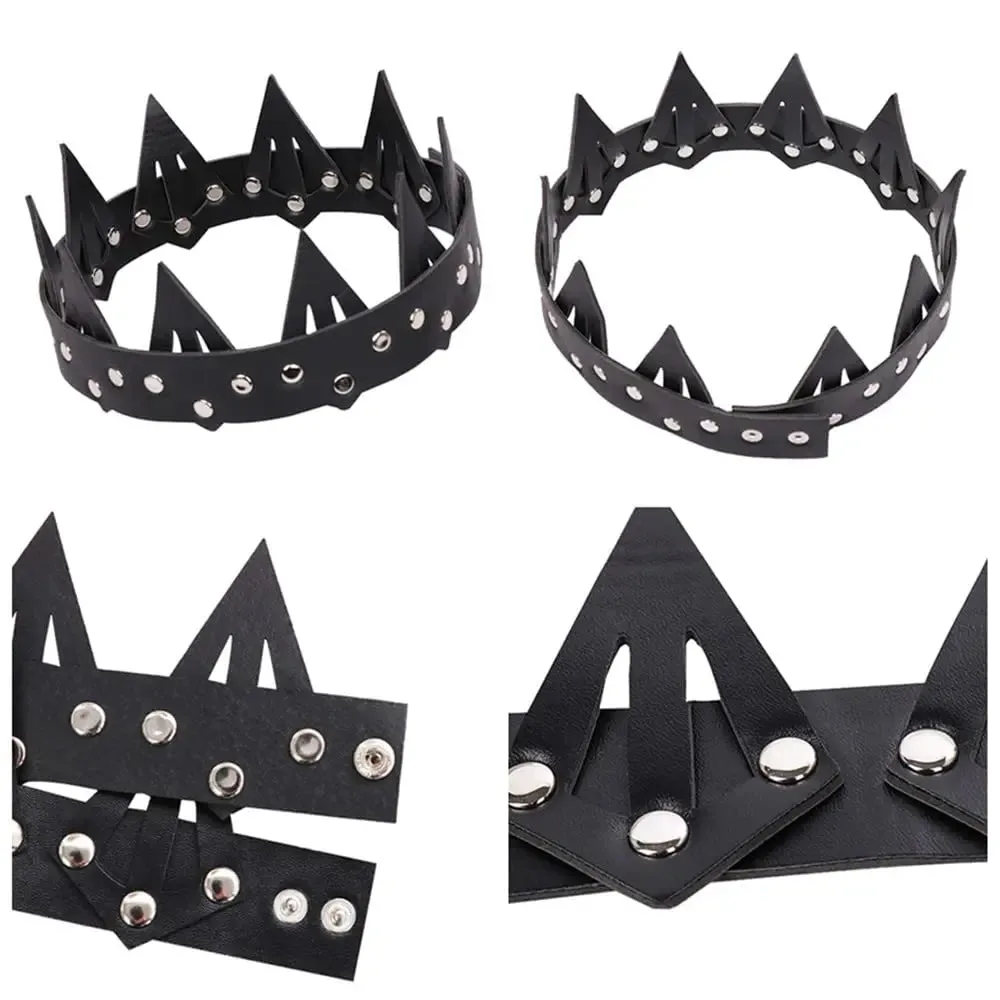 Vintage Black Gothic Leather Crown Headband