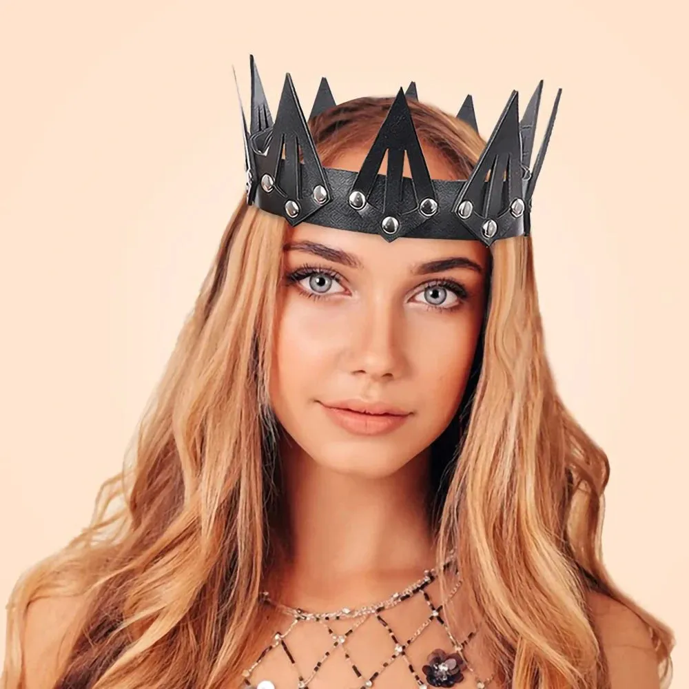 Vintage Black Gothic Leather Crown Headband