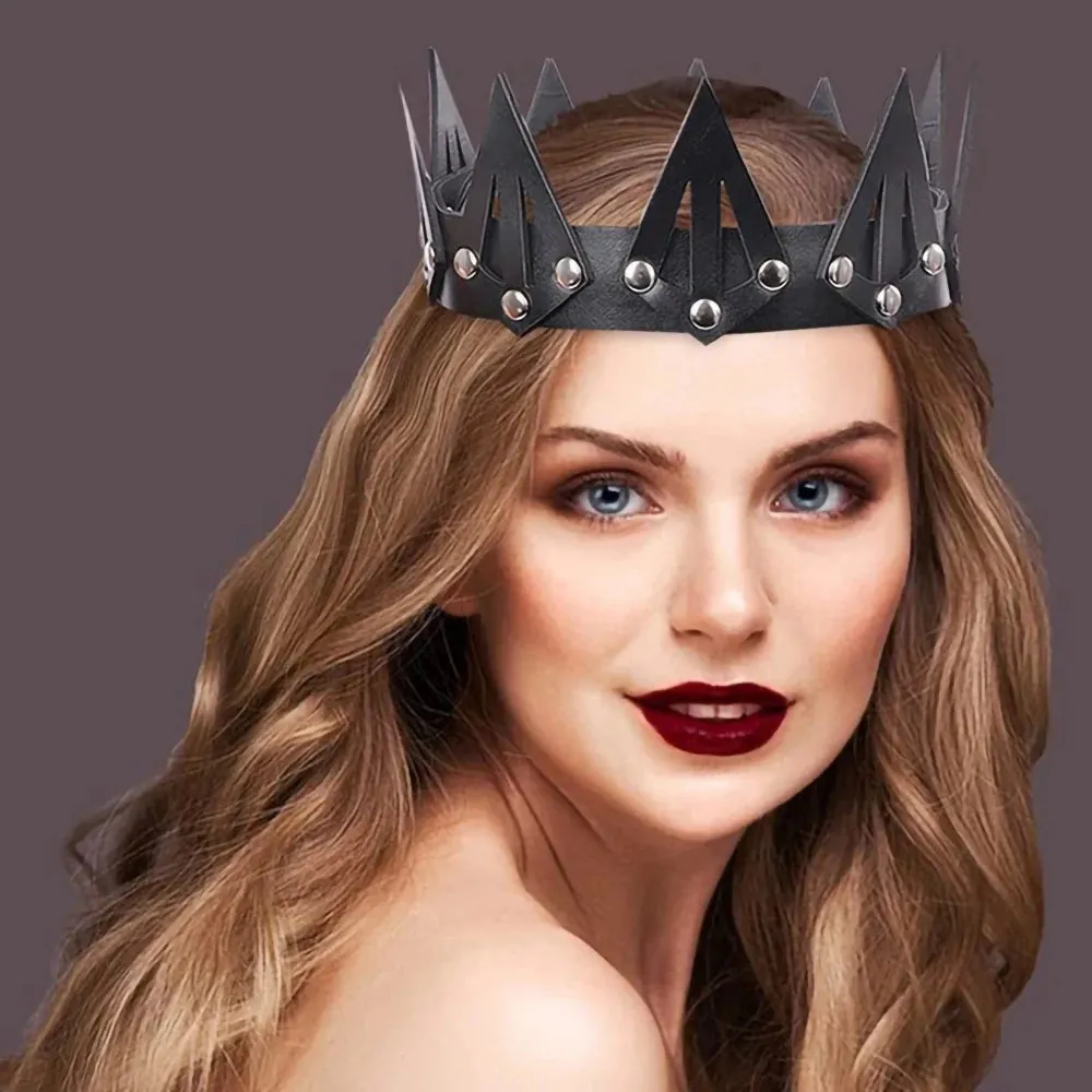 Vintage Black Gothic Leather Crown Headband