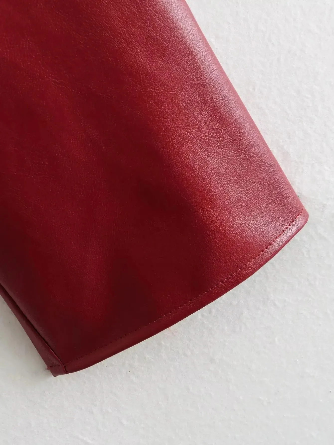 Vintage Chic Women's Faux Leather Jackets Red Solid Zipper Belt Coat Fashion Trend Autumn Winter Jackets