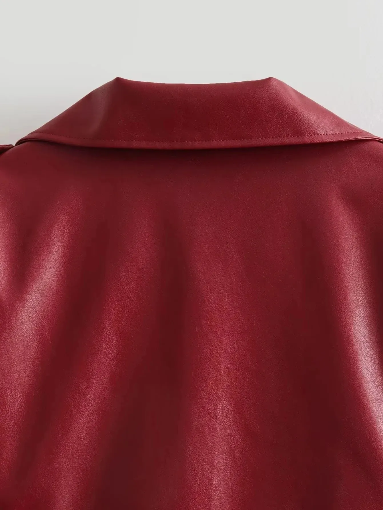 Vintage Chic Women's Faux Leather Jackets Red Solid Zipper Belt Coat Fashion Trend Autumn Winter Jackets