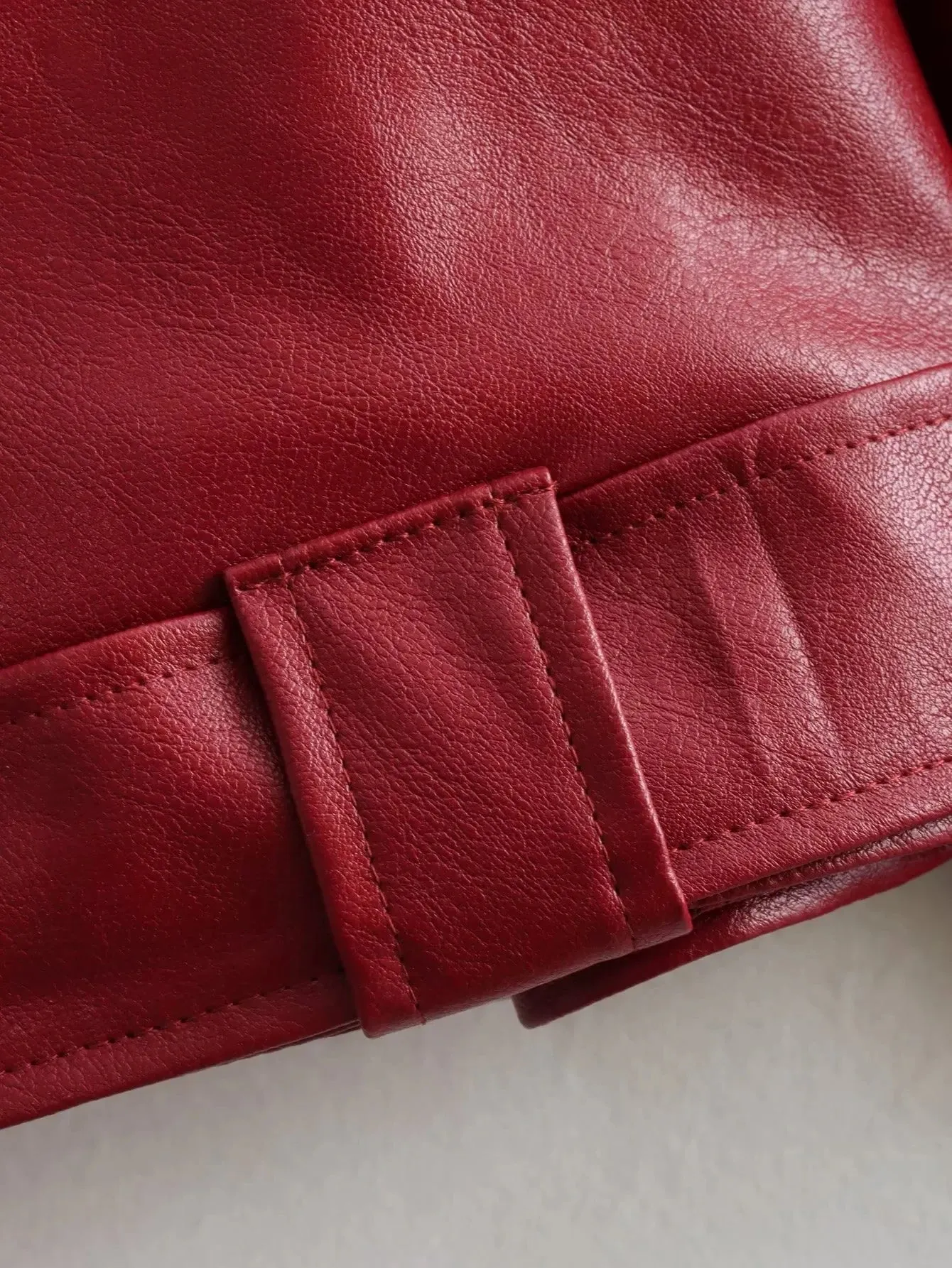 Vintage Chic Women's Faux Leather Jackets Red Solid Zipper Belt Coat Fashion Trend Autumn Winter Jackets