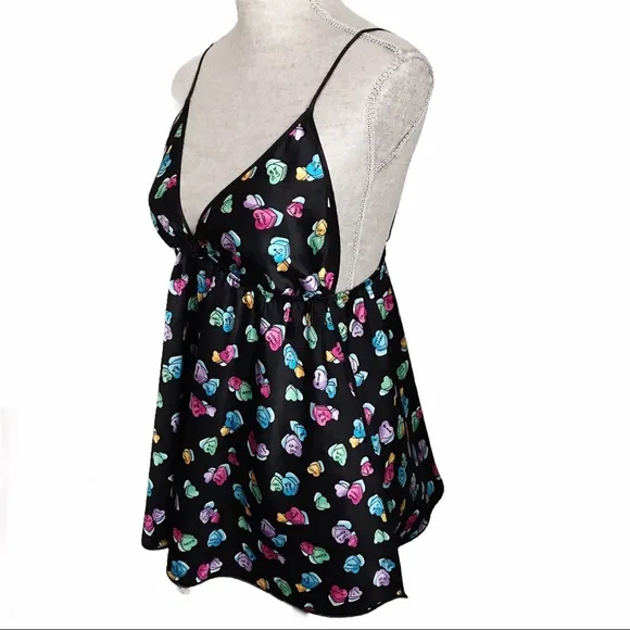 Vintage Fantasy Satin Babydoll Chemise Valentines Heart Candy Lingerie Medium