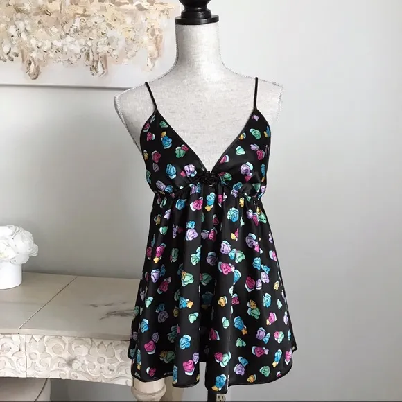 Vintage Fantasy Satin Babydoll Chemise Valentines Heart Candy Lingerie Medium