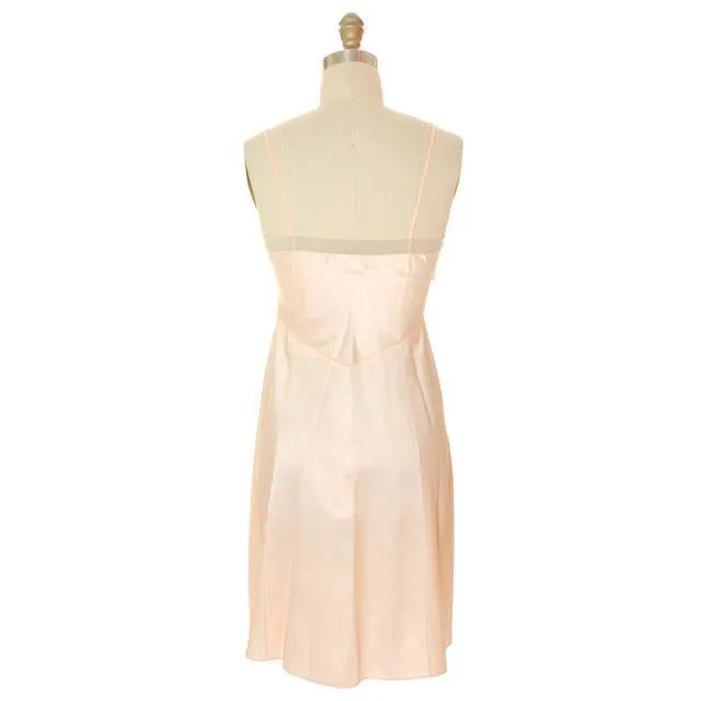 Vintage Ladies Slip Peach Rayon Satin Laros No-Ride 1940s Small Gorgeous Lace