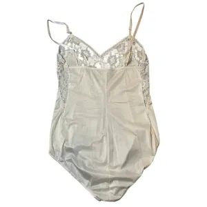 Vintage Lady Cameo Dallas Lace Trim Satin Bodysuit Lingerie With Spaghetti Strap