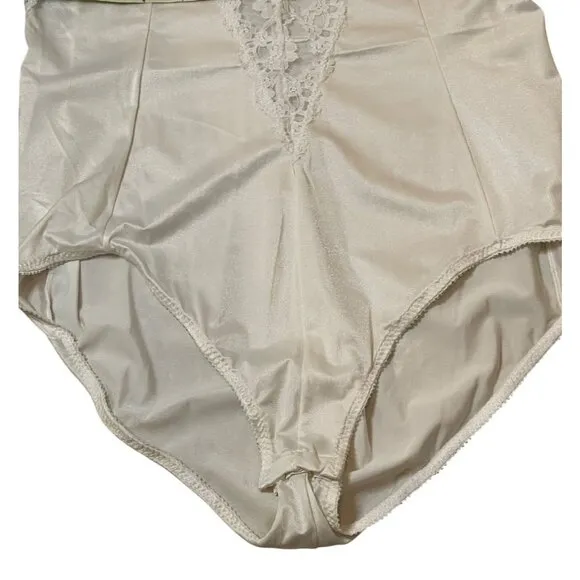 Vintage Lady Cameo Dallas Lace Trim Satin Bodysuit Lingerie With Spaghetti Strap
